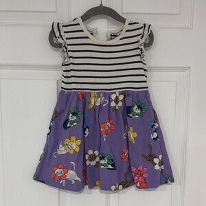 Mini Boden Navy Striped and Purple Floral Cat Dress